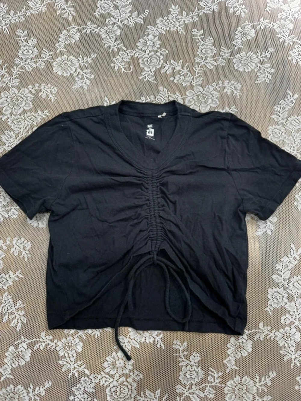 black drawstring crop top